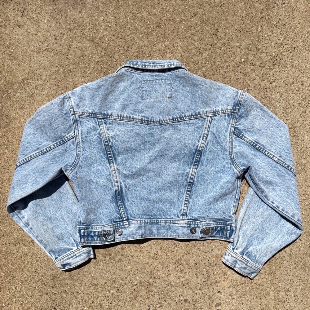 Vintage 90s Dakota Blue Studded Acid Wash Cropped Denim Jacket Women's Medium - Picture 2 of 5